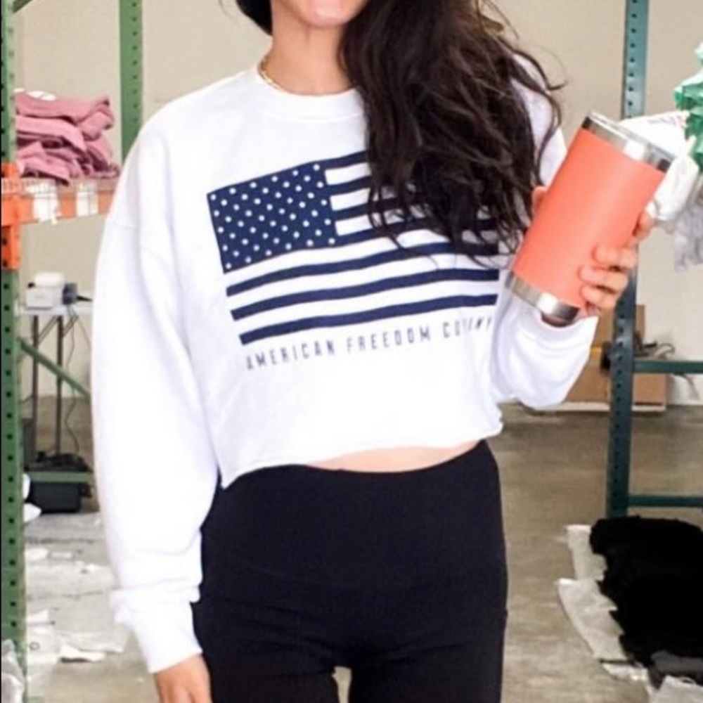 American freedom company sold out waffle knit American flag crop top size medium